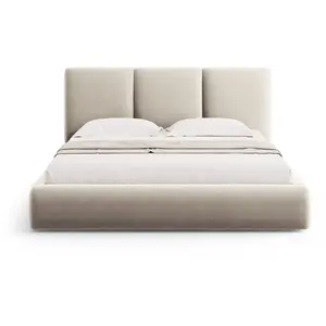Comparateur de prix : COSMOPOLITAN DESIGN Lit coffre avec tête de lit "Nicolas" 140x200cm en velours beige clair 140 x 200 cm