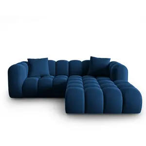 Windsor & Co - Canapé d'angle droit en Velours Halley 3 places bleu roi - 228x175x70 cm OS pas cher