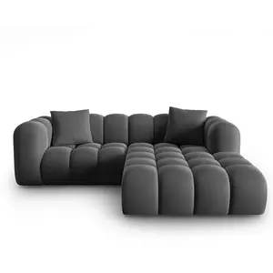 Windsor & Co - Canapé d'angle droit en Velours Halley 3 places gris - 228x175x70 cm OS pas cher