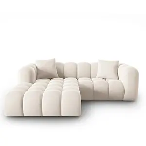 Windsor & Co - Canapé d'angle gauche en Velours Halley 3 places beige clair - 228x87x70 cm OS pas cher