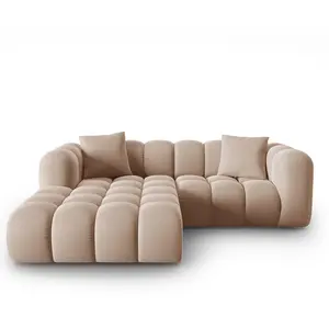 Windsor & Co - Canapé d'angle gauche en Velours Halley 3 places beige - 228x175x70 cm OS pas cher