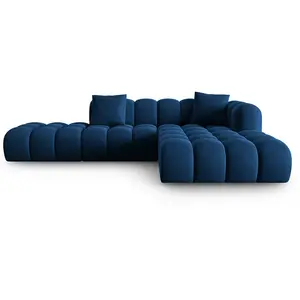 Windsor & Co - Canapé d'angle droit en Velours Halley 5 places bleu roi - 294x175x70 cm OS pas cher