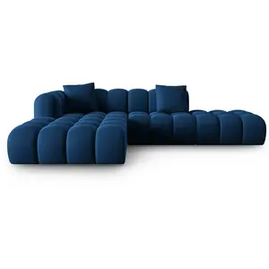Windsor & Co - Canapé d'angle gauche en Velours Halley 5 places bleu roi - 294x175x70 cm OS pas cher