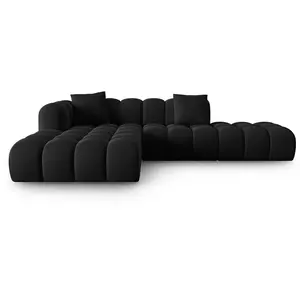 Windsor & Co - Canapé d'angle gauche en Velours Halley 5 places noir - 294x175x70 cm OS pas cher