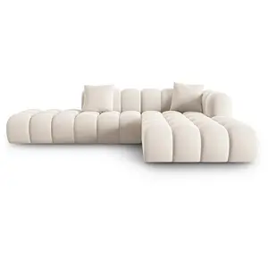 Windsor & Co - Canapé d'angle droit en Velours Halley 5 places beige clair - 294x175x70 cm OS pas cher