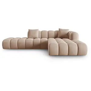 Windsor & Co - Canapé d'angle droit en Velours Halley 5 places beige - 294x175x70 cm OS pas cher