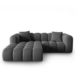 Windsor & Co - Canapé d'angle gauche en Velours Halley 3 places gris - 228x175x70 cm OS pas cher