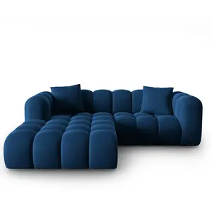 Windsor & Co - Canapé d'angle gauche en Velours Halley 3 places bleu roi - 228x175x70 cm OS pas cher