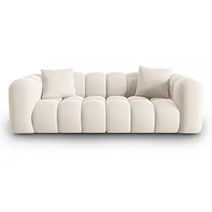 Windsor & Co - Canapé modulaire en Velours Halley 3 places beige clair... pas cher