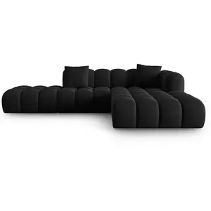 Windsor & Co - Canapé d'angle droit en Velours Halley 5 places noir - 294x175x70 cm OS pas cher
