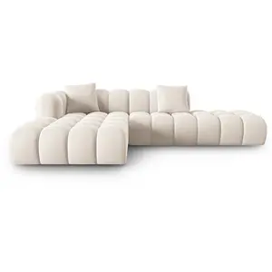 Windsor & Co - Canapé d'angle gauche en Velours Halley 5 places beige clair - 294x175x70 cm OS pas cher