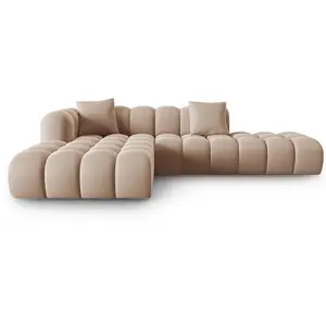 Windsor & Co - Canapé d'angle gauche en Velours Halley 5 places beige - 294x175x70 cm OS pas cher