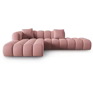 Windsor & Co - Canapé d'angle gauche en Velours Halley 5 places rose - 294x175x70 cm OS pas cher