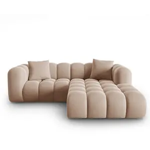 Windsor & Co - Canapé d'angle droit en Velours Halley 3 places beige - 228x175x70 cm OS pas cher