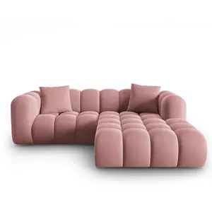 Windsor & Co - Canapé d'angle droit en Velours Halley 3 places rose - 228x175x70 cm OS pas cher