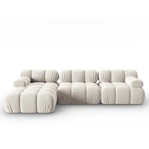 Milo Casa - Canapé Modulable Gauche en Velours Tropea 4 Places beige clair - 285x157x63 cm T.U pas cher