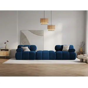 Milo Casa - Canapé Modulaire Velours Tropea 3 Places bleu roi - 188x188x63 cm T.U pas cher
