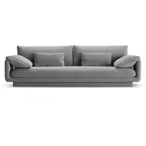 Canapé 4 places en velours gris clair pas cher