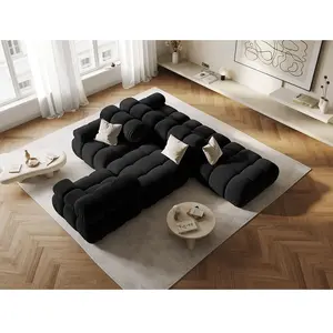 Milo Casa - Chauffeuse Gauche Velours Tropea 4 Places noire - 282x94x63 cm T.U pas cher