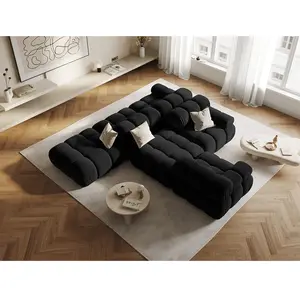 Milo Casa - Chauffeuse Droit Velours Tropea 4 Places noire - 282x94x63 cm T.U pas cher