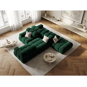 Milo Casa - Chauffeuse Gauche Velours Tropea 4 Places vert bouteille - 282x94x63 cm T.U pas cher