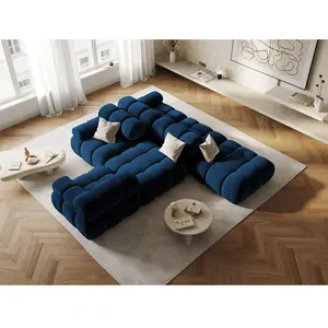 Milo Casa - Chauffeuse Gauche Velours Tropea 4 Places bleu roi - 282x94x63 cm T.U pas cher