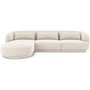 Canapé d'angle gauche "Tulum" 4 places en velours beige clair pas cher