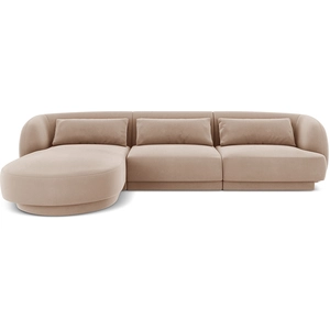 Canapé d'angle gauche "Tulum" 4 places en velours beige pas cher