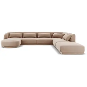 Comparateur de prix : Canapé d'angle droit panoramique "Tulum" 6 places en velours beige TU