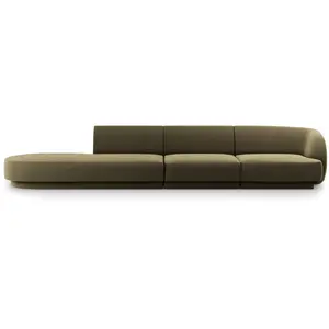 Micadoni Home Canapé gauche 4 places en tissu velours vert pas cher