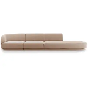Micadoni Home Canapé droit 4 places en tissu velours cappuccino pas cher