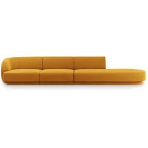 Micadoni Home Canapé droit 4 places en tissu velours jaune pas cher