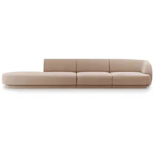 Micadoni Home Canapé gauche 4 places en tissu velours cappuccino pas cher