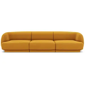 Micadoni Home Canapé 3 places en tissu velours jaune pas cher