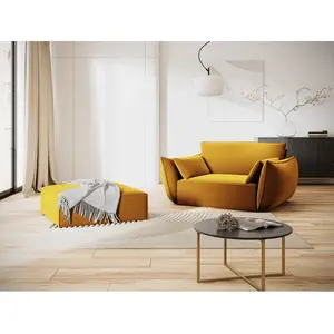 Mazzini Sofas - Pouf velours Vanda 1 place Jaune - 100x80x38 cm OS