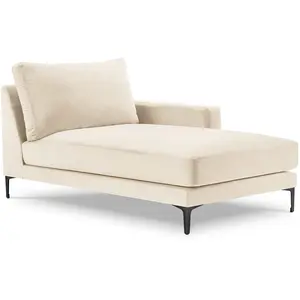 Mazzini Sofas - Méridienne Velours Droite Venus beige clair - 160x104x90 cm OS pas cher