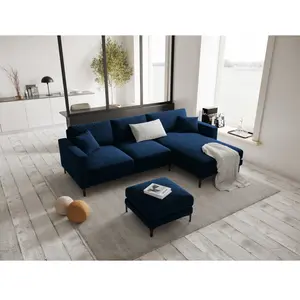 Mazzini Sofas - Pouf velours Venus 1 place Bleu Roi - 65x65x47 cm OS