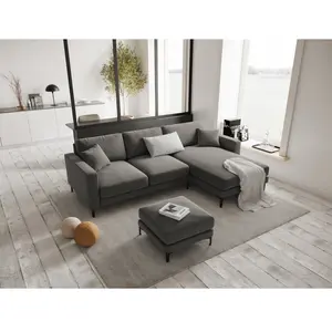 Mazzini Sofas - Pouf velours Venus 1 place Gris Clair - 65x65x47 cm OS