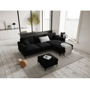 Mazzini Sofas - Pouf velours Venus 1 place Noir - 65x65x47 cm OS