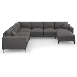 Mazzini Sofas - Canapé Panoramique gauche Venus 6 Places gris foncé - 326x236x90 cm OS pas cher