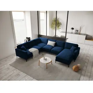 Mazzini Sofas - Canapé d'angle Panoramique (Côté gauche) velours Venus 6 places Bleu Roi - 326x236x90 cm OS pas cher