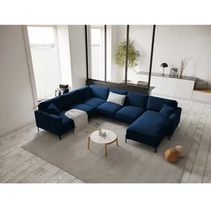 Mazzini Sofas - Canapé d'angle Panoramique (Côté droit) velours Venus 6 places Bleu Roi - 326x236x90 cm OS pas cher