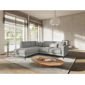 Mazzini Sofas - Canapé d'angle gauche tissu structurel Venus 4 places Gris Clair - 248x160x90 OS pas cher