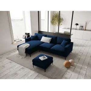 Mazzini Sofas - Canapé d'angle gauche velours Venus 4 places Bleu Roi - 248x160x90 OS pas cher