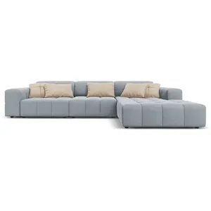 CXL by Christian Lacroix Canapé d'angle droit 4 places en tissu velours bleu clair