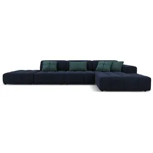 CXL by Christian Lacroix Canapé d'angle droit 5 places en tissu velours bleu foncé