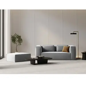 Mazzini Sofas - Pouf velours Verbena 1 place Gris Clair - 100x69x40 OS