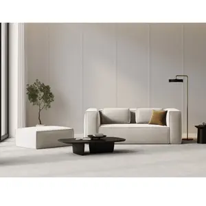 Mazzini Sofas - Pouf velours Verbena 1 place Écru - 100x69x40 OS