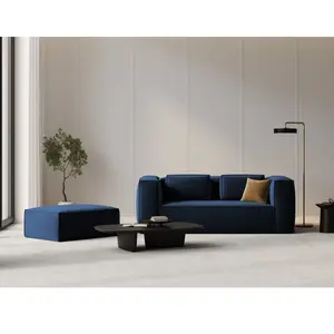 Mazzini Sofas - Pouf velours Verbena 1 place Bleu Roi - 100x69x40 OS