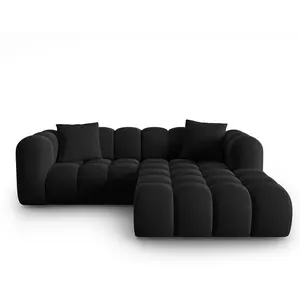 Windsor & Co - Canapé d'angle droit en Velours Halley 3 places noir - 228x175x70 cm OS pas cher